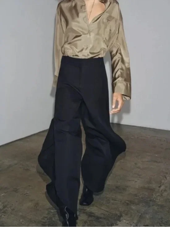 Zara NWT ZW Collection wide leg linen
blend pants with vents black 8092/015 - Picture 8 of 10